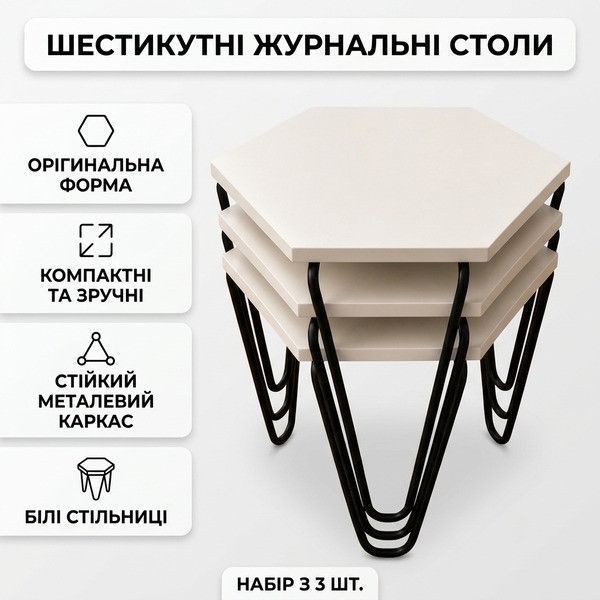 Комплект столиков MD-1916 шестиугольные 3 шт White 3_08707 фото