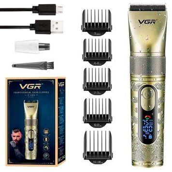 Машинка для стрижки волос VGR V-659 з LED-дисплеєм 5 насадок 2600mAh Золота 7_02509 фото