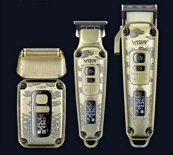 Набор для стрижки VGR V-642: машинка, триммер и шейвер с LED-дисплеем золотой 3_05687 фото