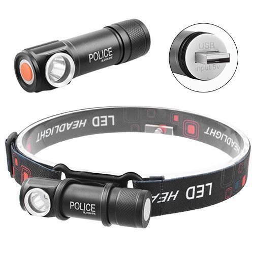 Фонарь налобный Police 2155-XPE аккумуляторный USB Black (7_00713) 7_00713 фото