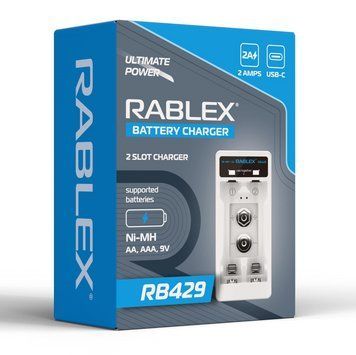 Зарядний пристрій Rablex RB429 для двох Ni-MH акумуляторів AA AAA 9V 2A Type-C 7_01850 фото