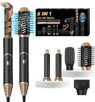 Мультистайлер Hot Air Styler 5в1 с феном и ионизацией 1000W Черный-Золотой 3_06886 фото