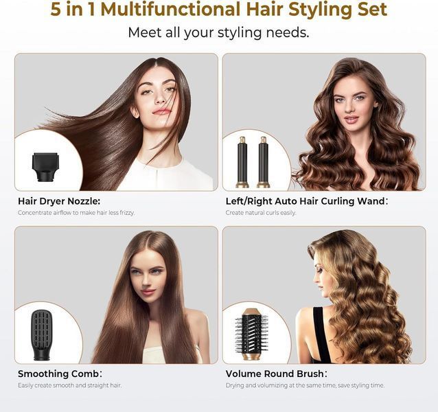 Мультистайлер Hot Air Styler 5в1 с феном и ионизацией 1000W Черный-Золотой 3_06886 фото